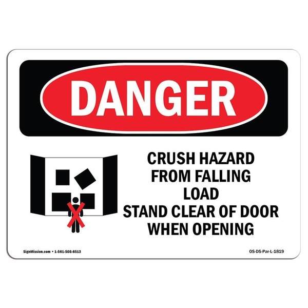 Signmission OSHA Danger Sign, Crush Hazard From Falling Load, 14in X 10in Decal, 14" W, 10" H, Landscape OS-DS-D-1014-L-1819